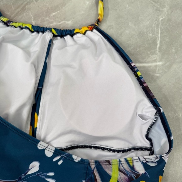 Women's APPIE Floral Ruched Tummy Control One Piece V-Neck Keyhole Swimsuit XL - Picture 10 of 16